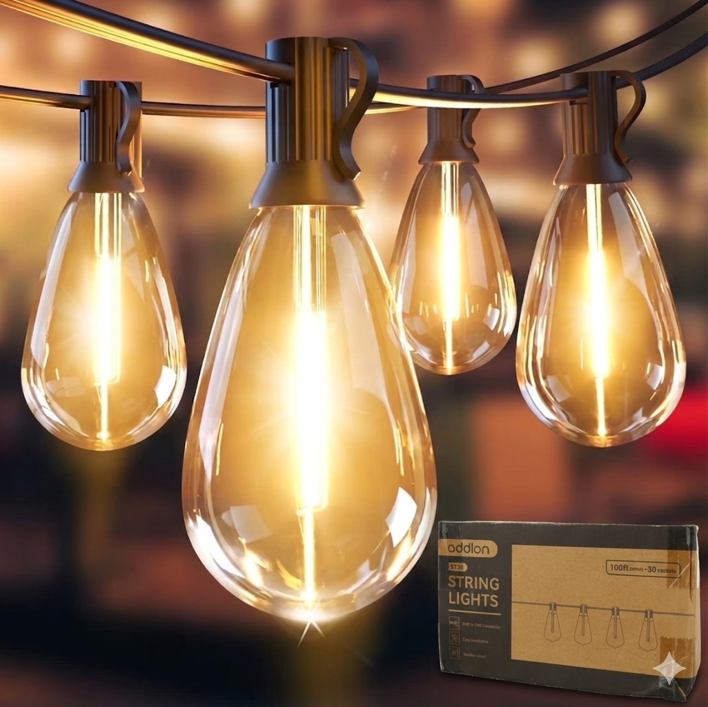 Luces de cadena para exteriores de 100 pies con 30 bombillas estilo Edison.
