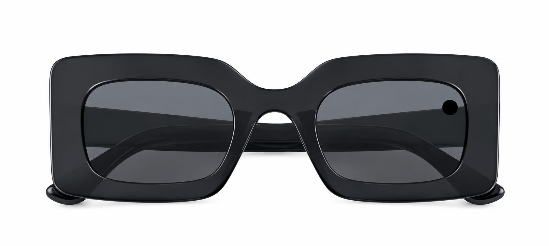 Gafas de sol rectangulares con montura negra y lentes oscuros para mujer.