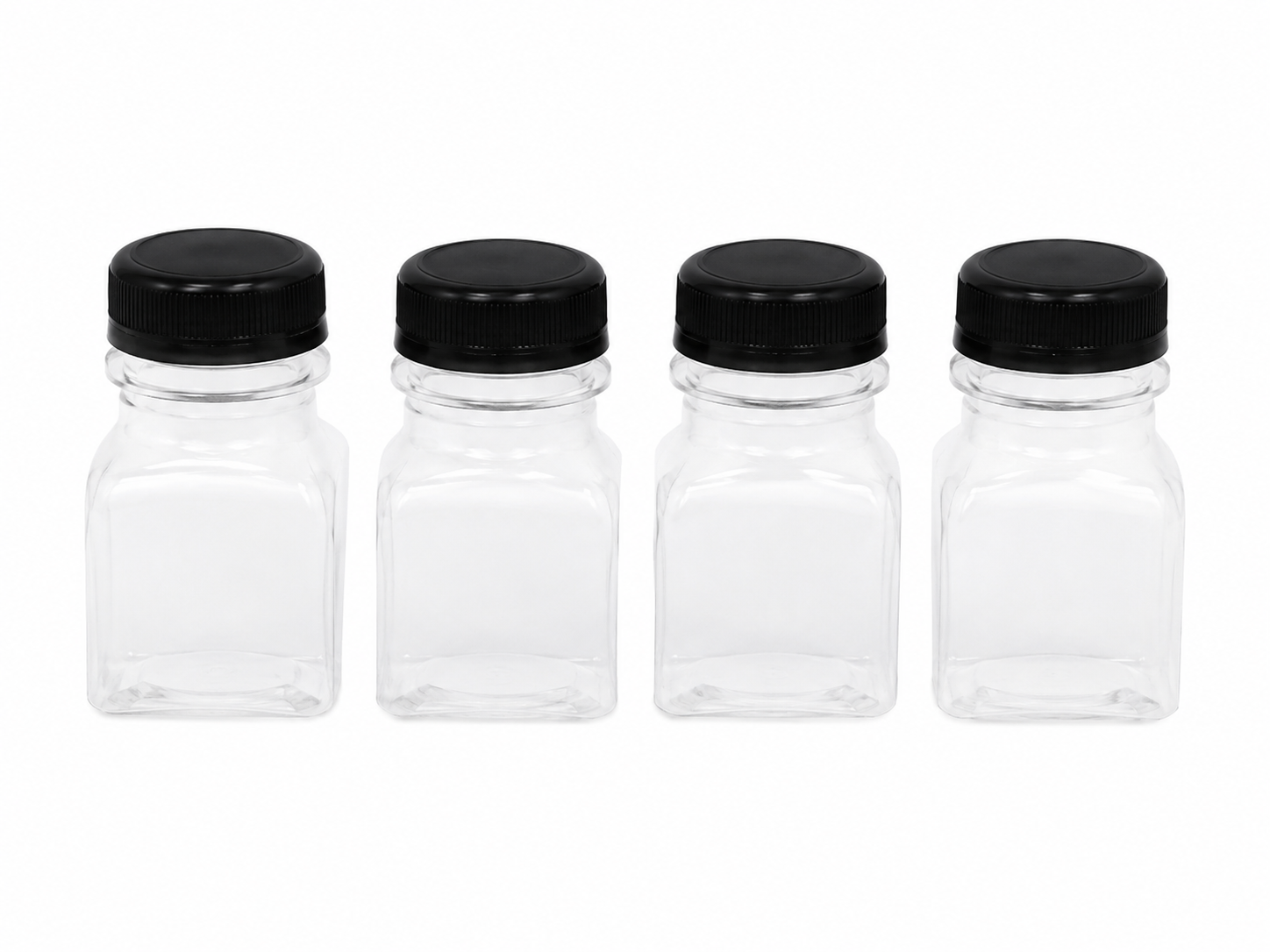 Juego de Frascos Plásticos Transparentes con Tapa de Rosca Negra para Almacenamiento.