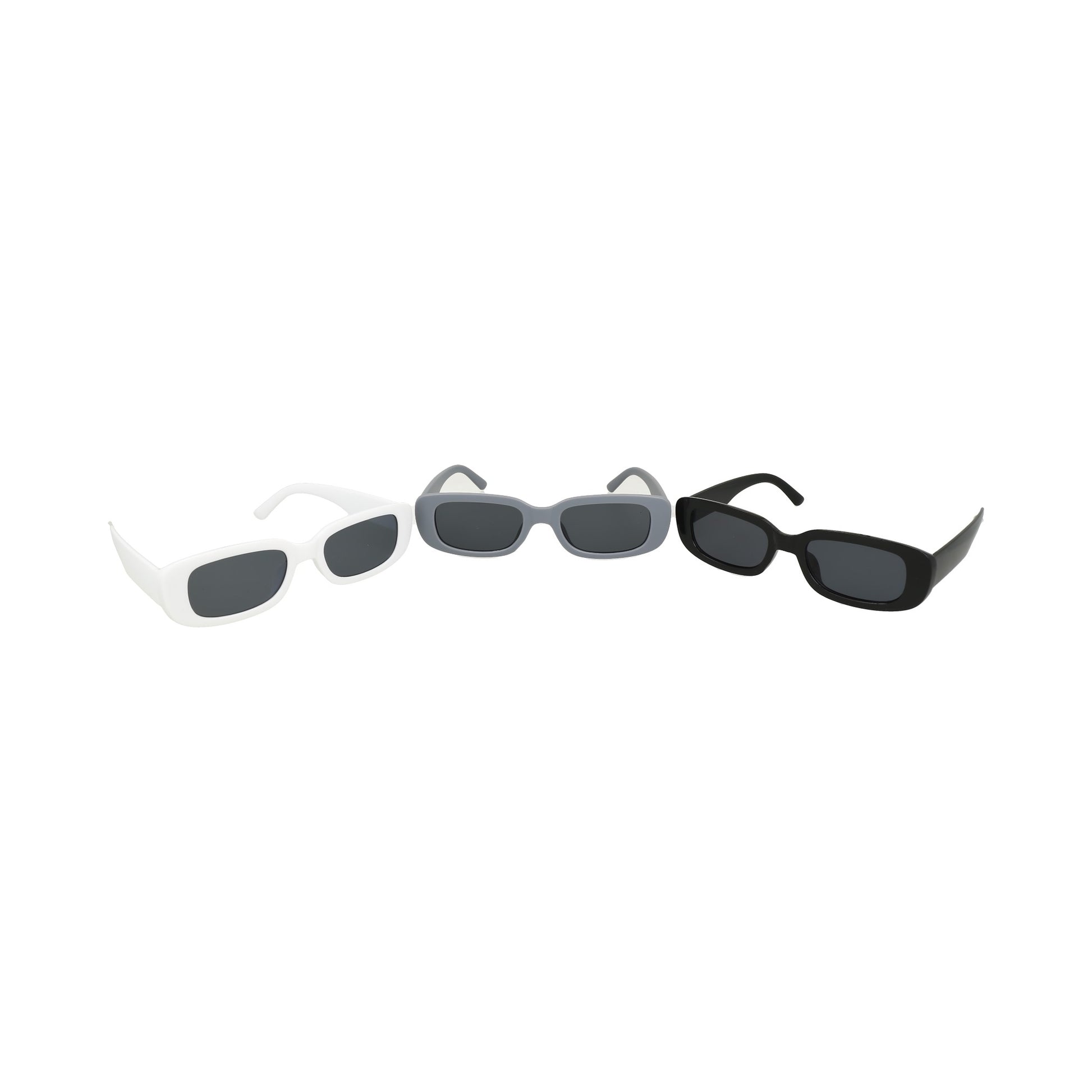 combo gafas de sol rectangulares retro para hombres y mujeres con marcos cuadrados, blanco, gris y negro