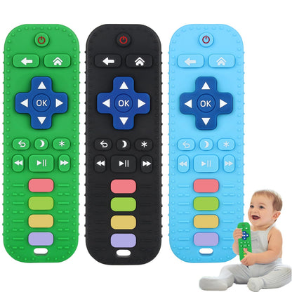 Juguetes mordedores de silicona para bebés con forma de control remoto de televisión.
