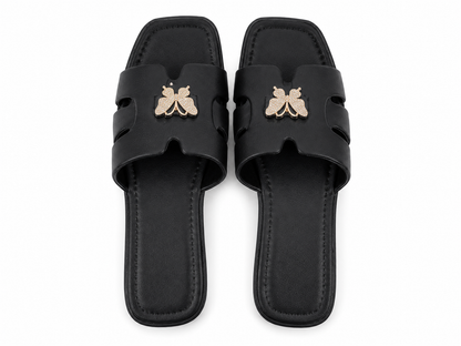 Sandalias Planas para Mujer con Adorno de Mariposa Color Negro Talla 38.
