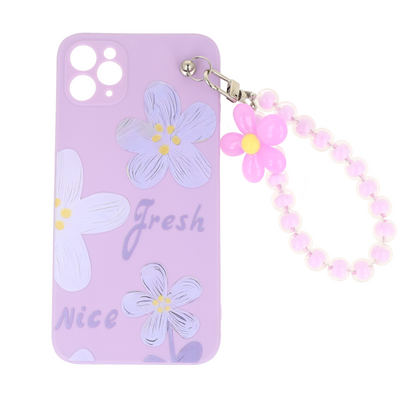 Case para iPhone 11 Pro max con diseño de flores y correa a juego.