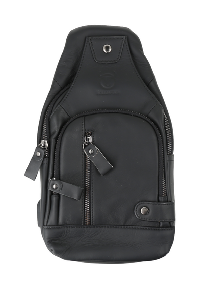 Bandolera de cuero sintético negro para hombre.