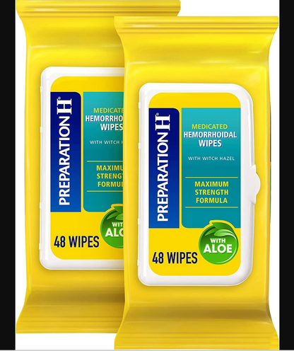 Pack de 4, toallitas húmedas medicadas para el alivio de hemorroides.