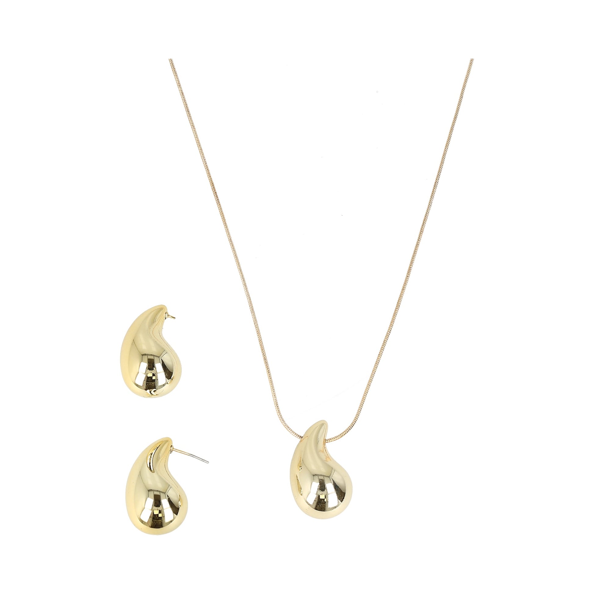 Conjunto de Aretes y Collar Dorados en forma de Gota