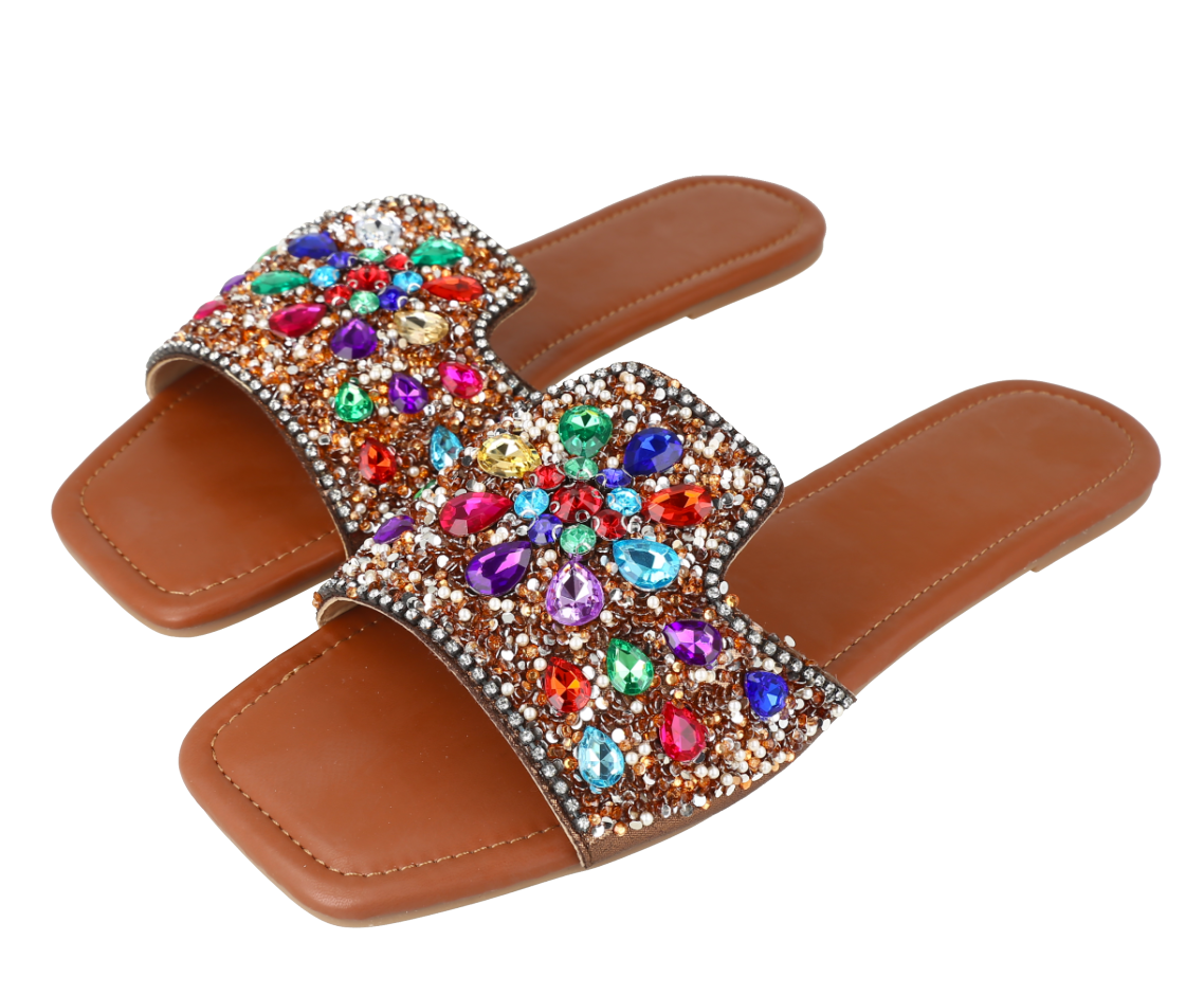 Sandalias con piedras multicolor para dama, size 44