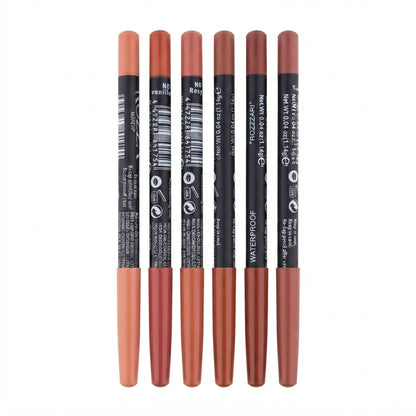 Pack de delineadores de labios de la marca Rozza en tonos café y nude.