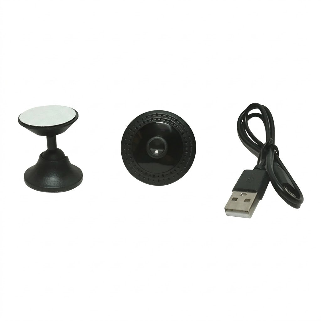 Kit de mini cámara de seguridad WiFi HD que incluye un soporte magnético y un cable USB