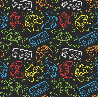 Carpeta de tres aros con diseño de controles de videojuegos estilo graffiti.