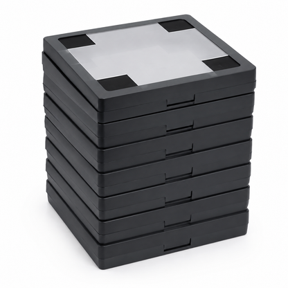 Juego de cajas cuadradas grandes apilables con tapa transparente para joyería y objetos de colección.
