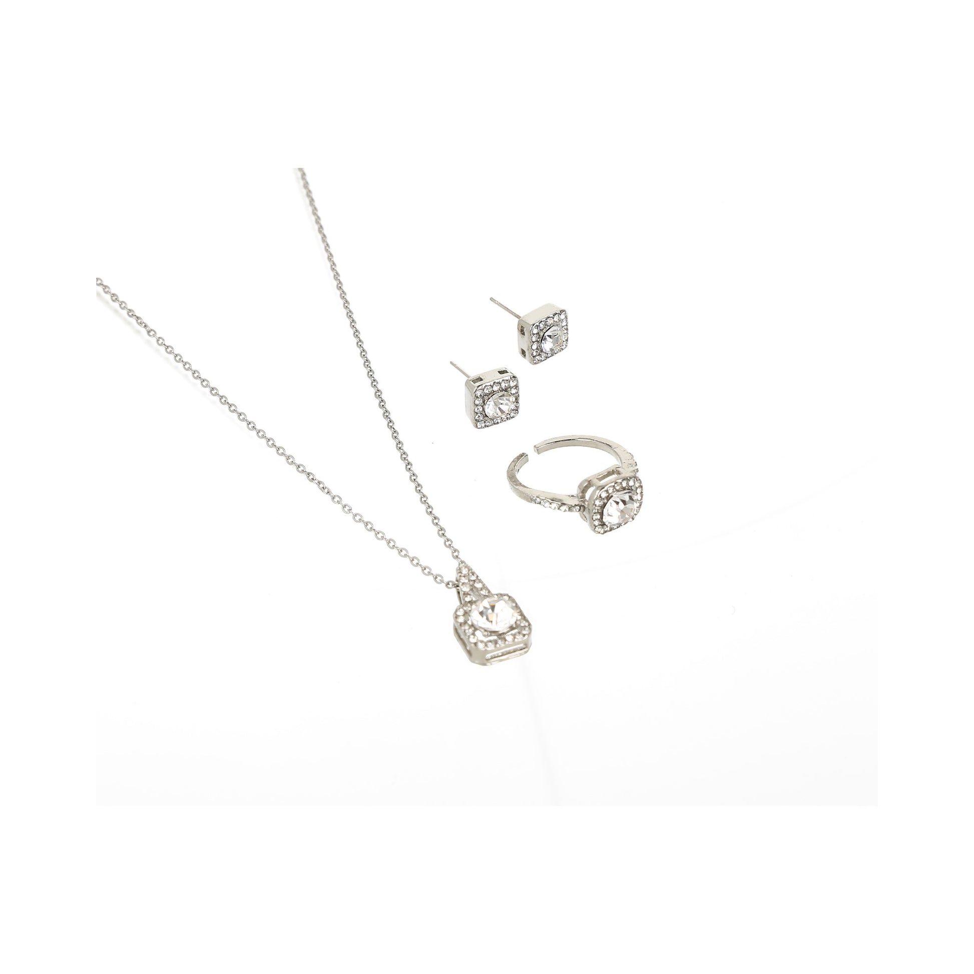 Conjunto de anillos + collar + aretes color silver