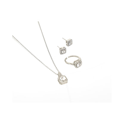 Conjunto de anillos + collar + aretes color silver