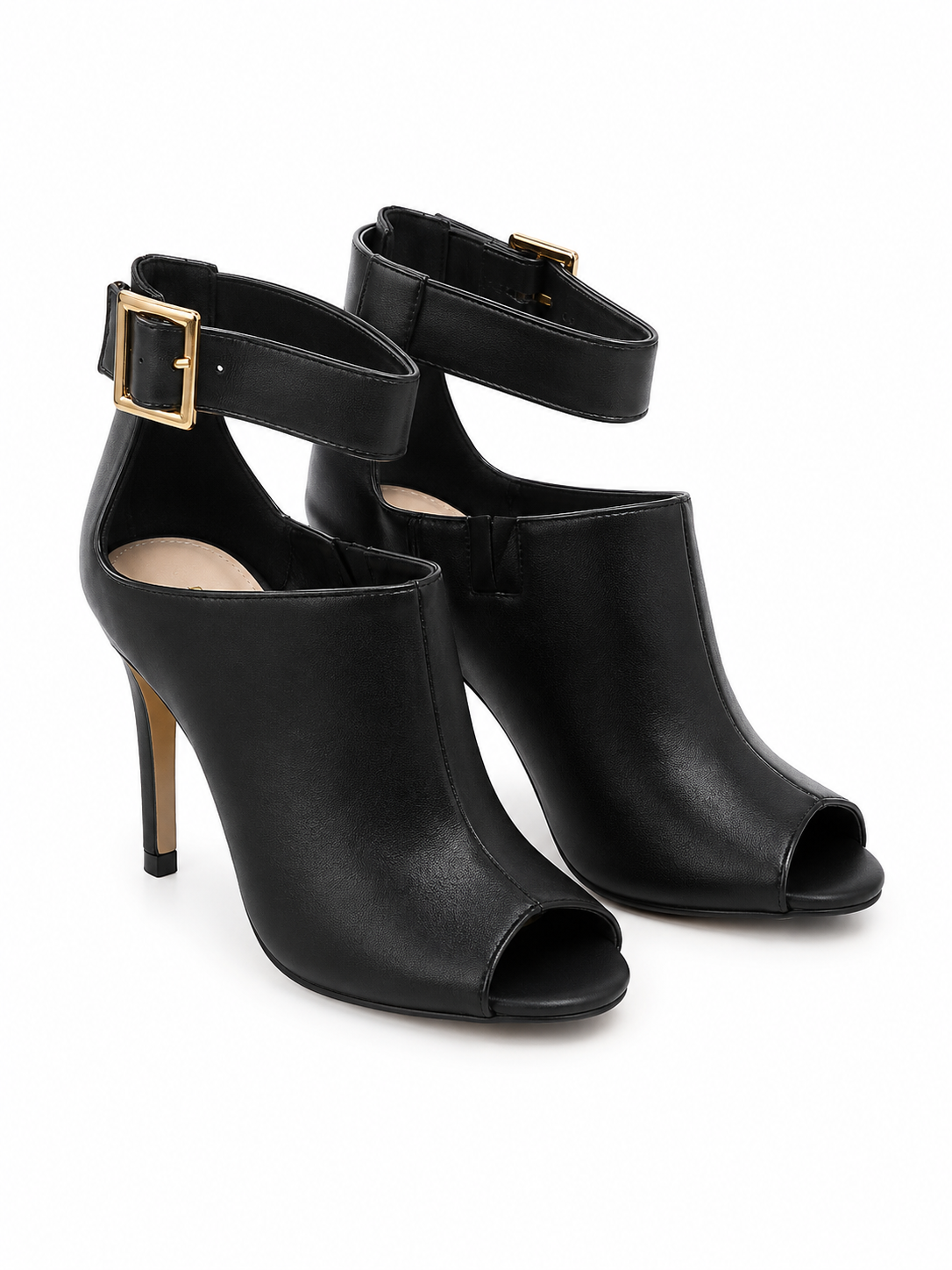 Zapatos de Tacón Negro con Punta Abierta y Correa al Tobillo Talla 41.