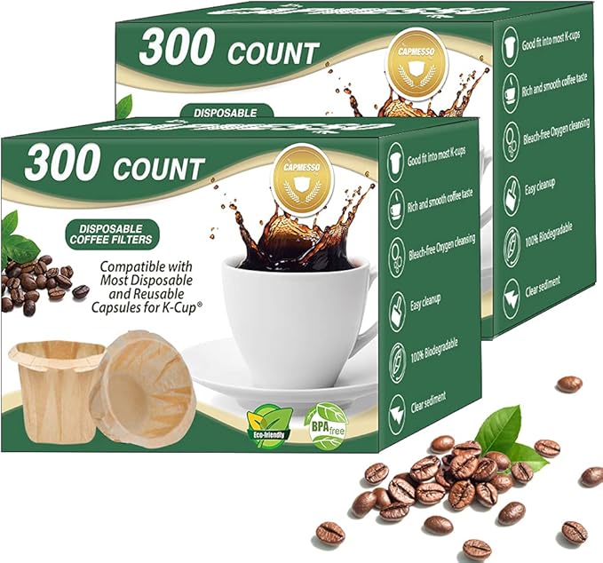 Filtros de papel de café desechables de repuesto para filtro Kerig compatible con cápsulas reutilizables de una sola porción.