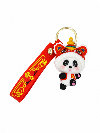 Llavero de Panda con Colgante Decorativo y Correa de Silicona Roja.