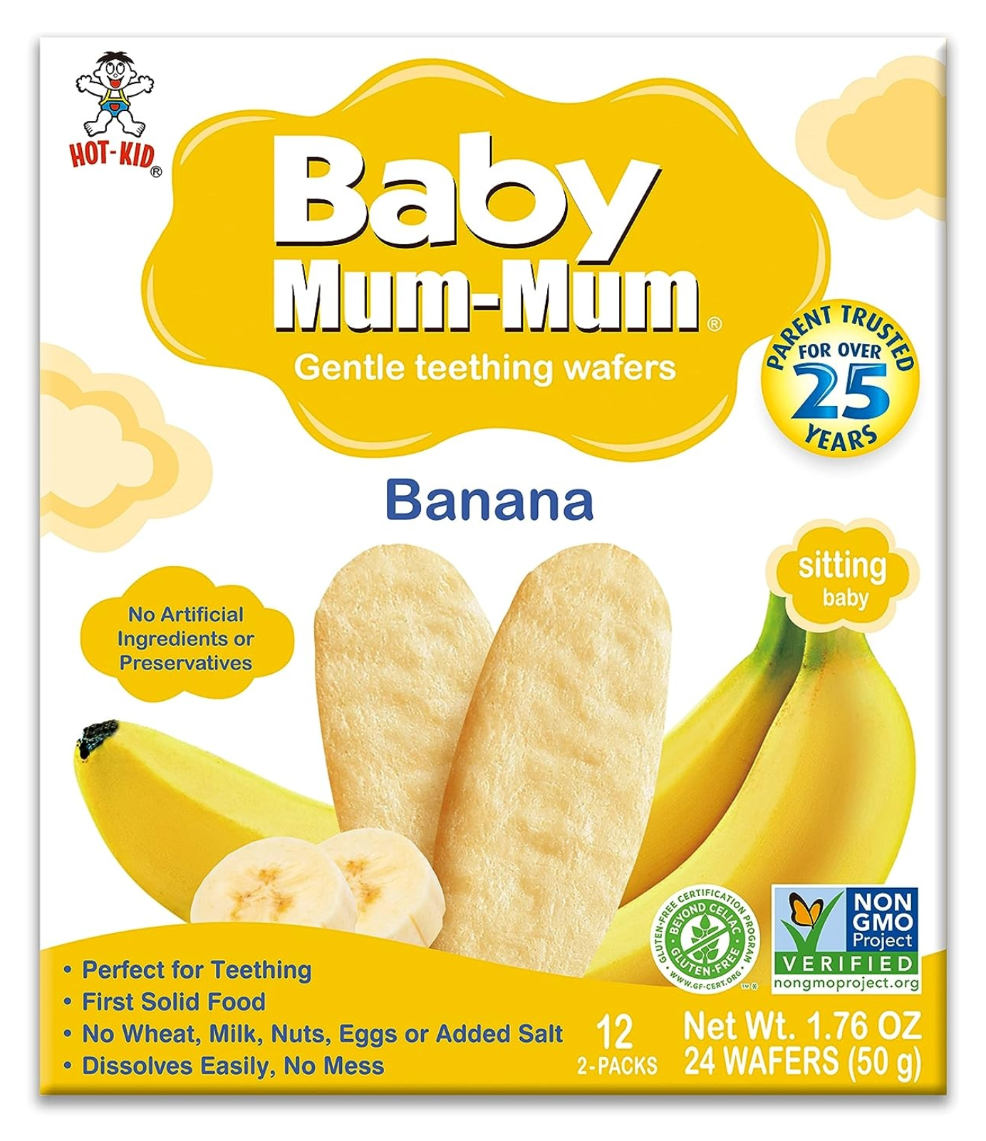 Hot Kid, Baby Mum Mum Wafers Orgánicos de Plátano, 1.76 Oz (Caja de 6)