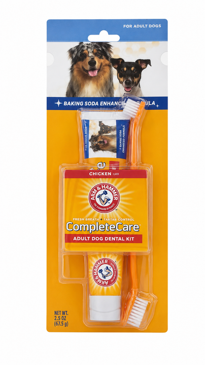 Kit de cuidado dental para perros adultos con pasta dental sabor pollo y cepillo de dientes, 2.5 oz.