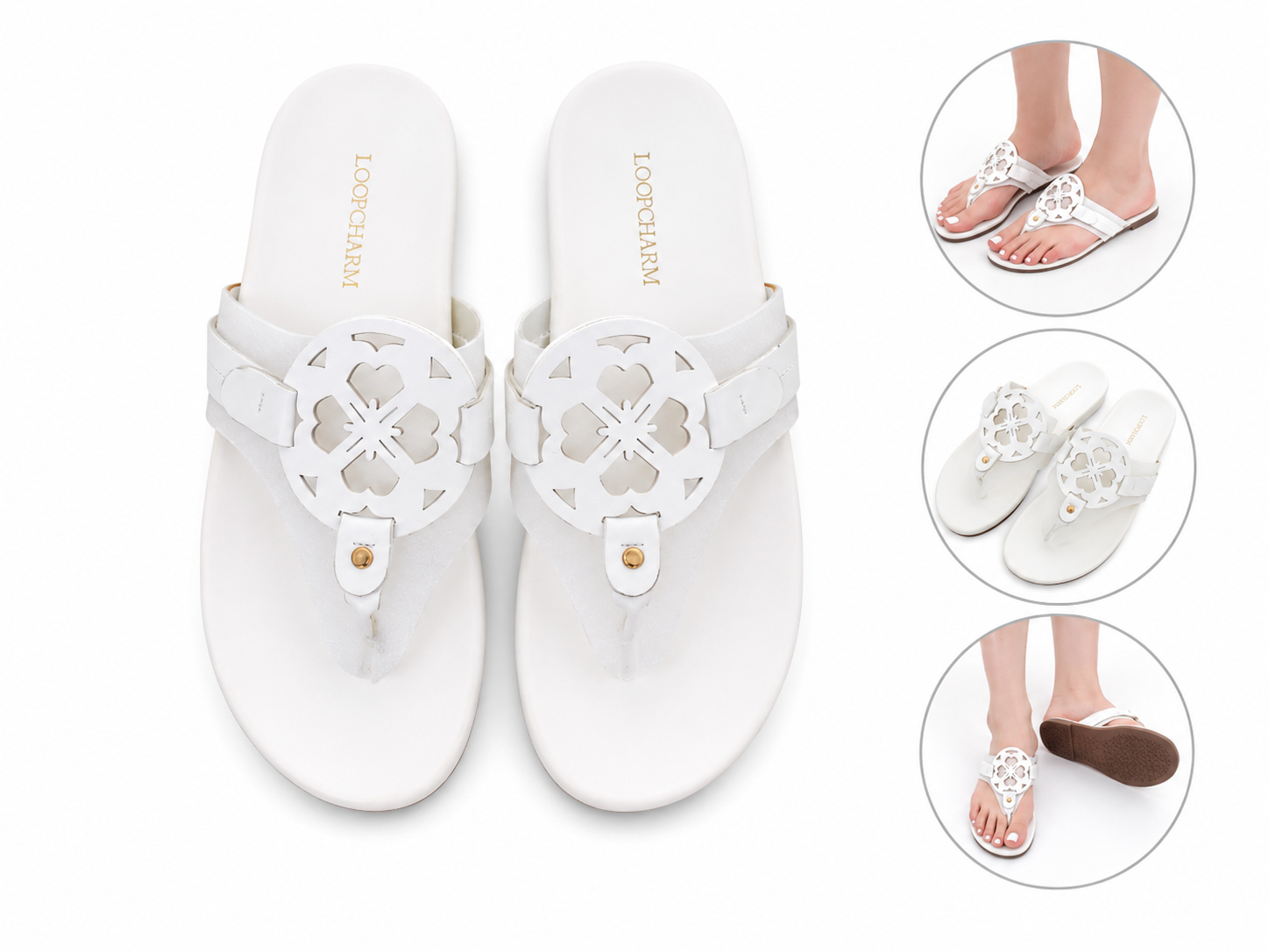 Sandalias Planas Blancas para Mujer con Diseño Calado Elegante (talla 9).
