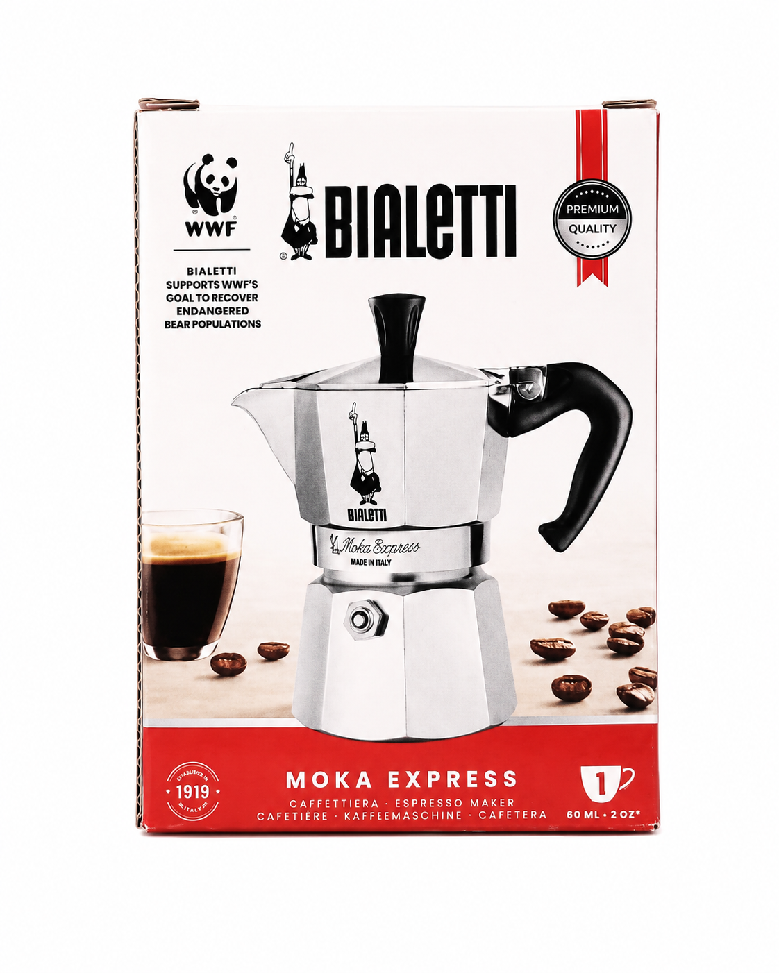 Cafetera Italiana de Aluminio Modelo Moka Express para Estufa, 1 Taza (60 ml).