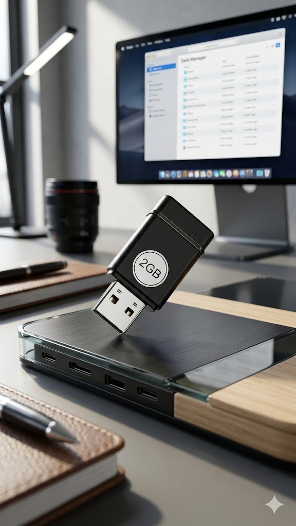 Unidad flash USB, la unidad mostrada tiene una capacidad de 2 GB.