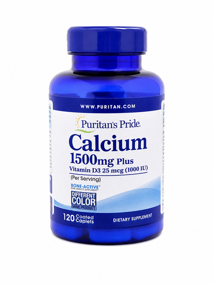 Suplemento de Calcio con Vitamina D3 1500 mg y 1000 IU, 120 Tabletas.