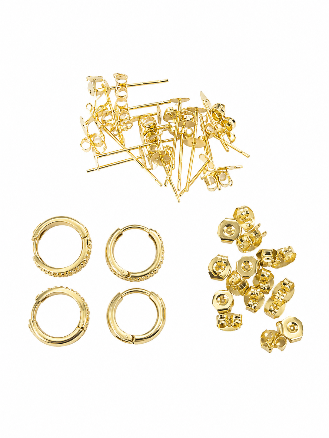Juego de Aretes y Accesorios de Repuesto en Color Dorado.