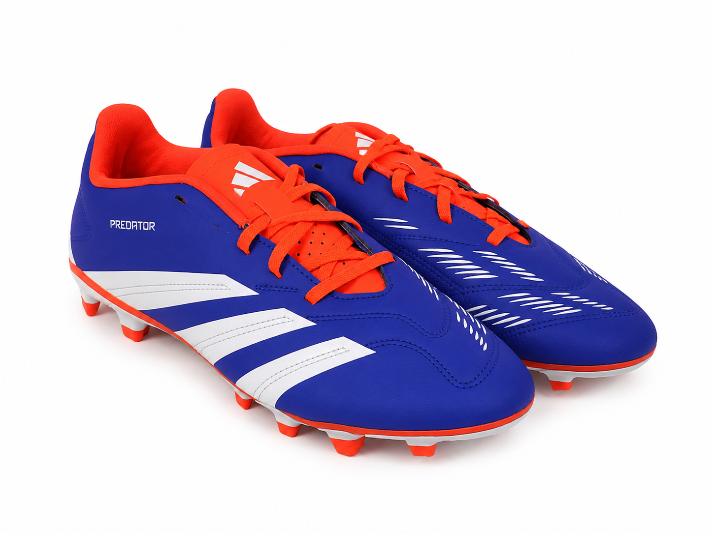 Botines de fútbol para césped con tacos, color azul y naranja, talla 10.5.