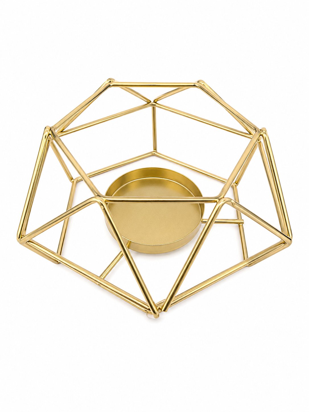 Portavelas Decorativo Geométrico de Metal Dorado para Vela de Té.