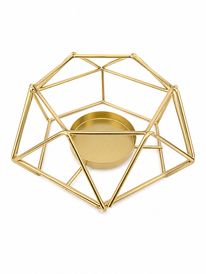 Portavelas Decorativo Geométrico de Metal Dorado para Vela de Té.