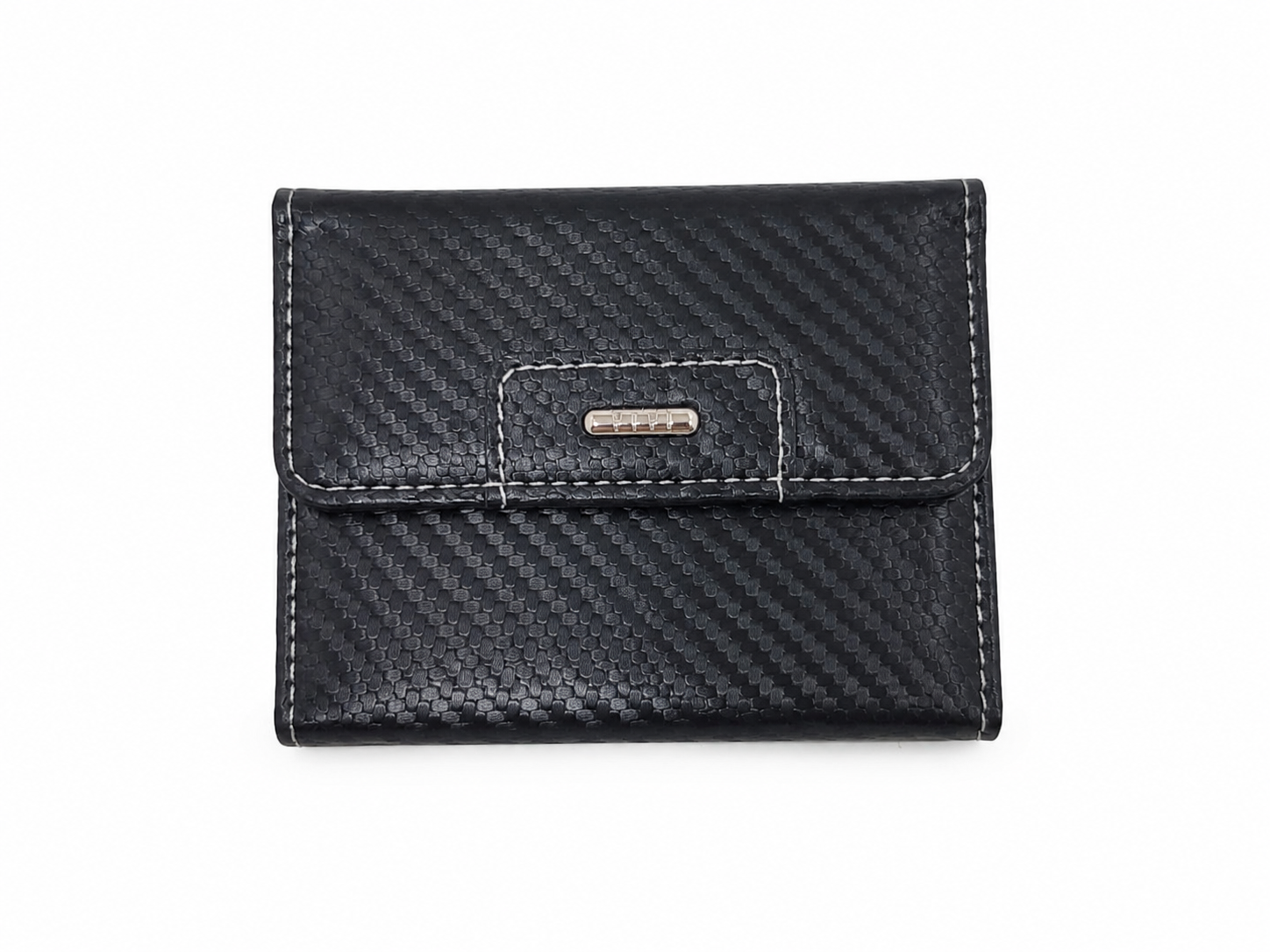 Billetera Compacta Negra con Textura Fibra de Carbono.