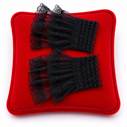 Puños de Encaje Negro con Volantes para Mujer Góticos Elegantes Estilo Lolita y Vintage.