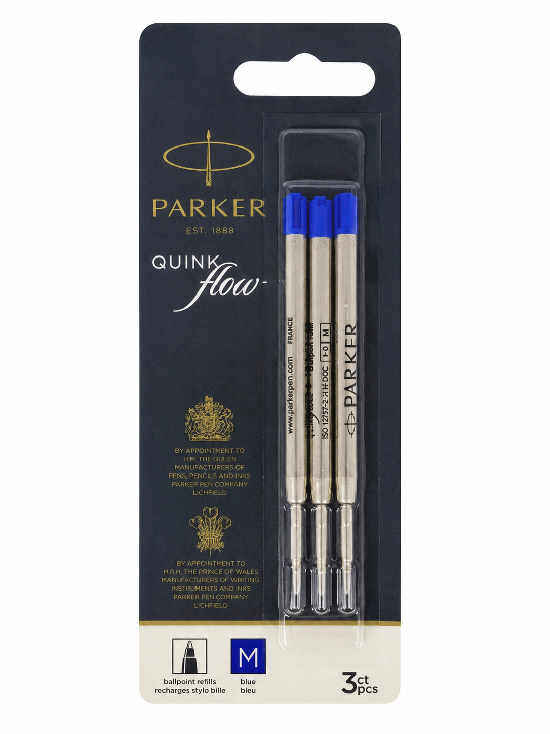Recargas de Tinta para Bolígrafo Color Azul Punta Media Paquete de 3 Unidades.