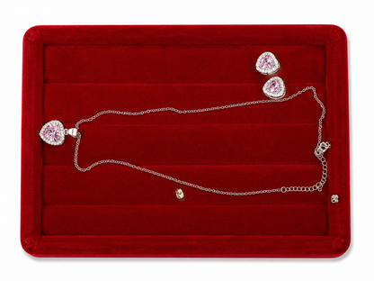 Set de Joyería Corazón Rosa para Mujer – Collar y Aretes Plateados.