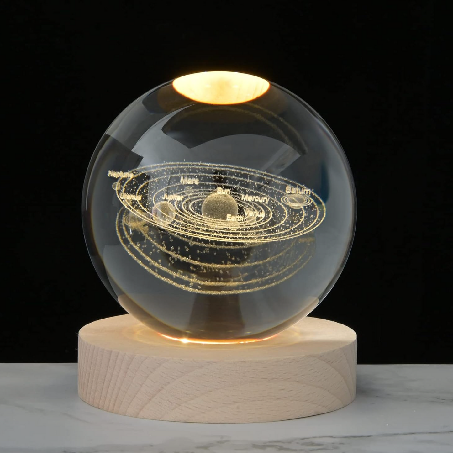 Lámpara decorativa de bola de cristal 3D, 3.150 in (3.15 pulgadas), modelo de sistema solar con base de lámpara LED