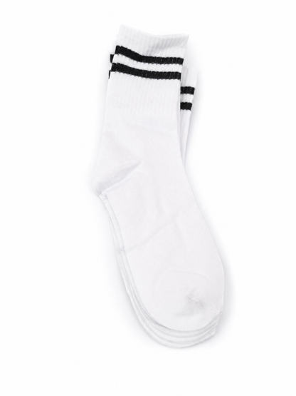Calcetines Deportivos Blancos de Media Pantorrilla con Rayas Negras. (6 pares)