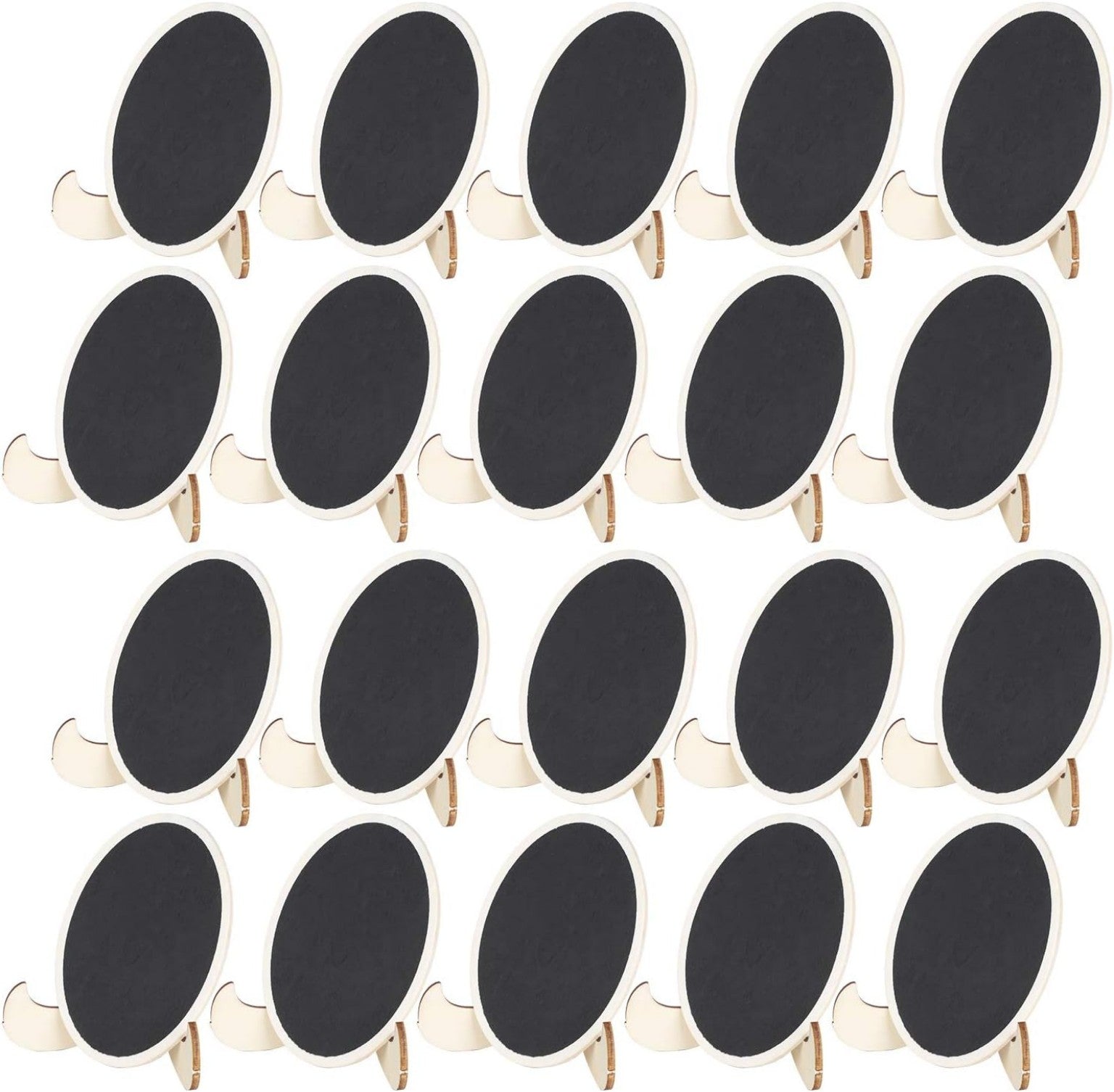 Set de 20 Pizarras Miniatura Ovaladas con Soporte de Madera para Señalización y Decoración.