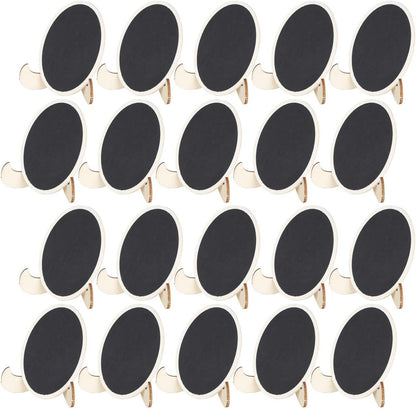 Set de 20 Pizarras Miniatura Ovaladas con Soporte de Madera para Señalización y Decoración.