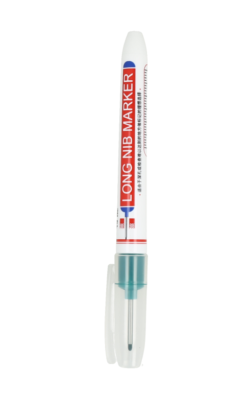 Rotulador de punta larga, con tinta verde resistente al agua y secado rápido.