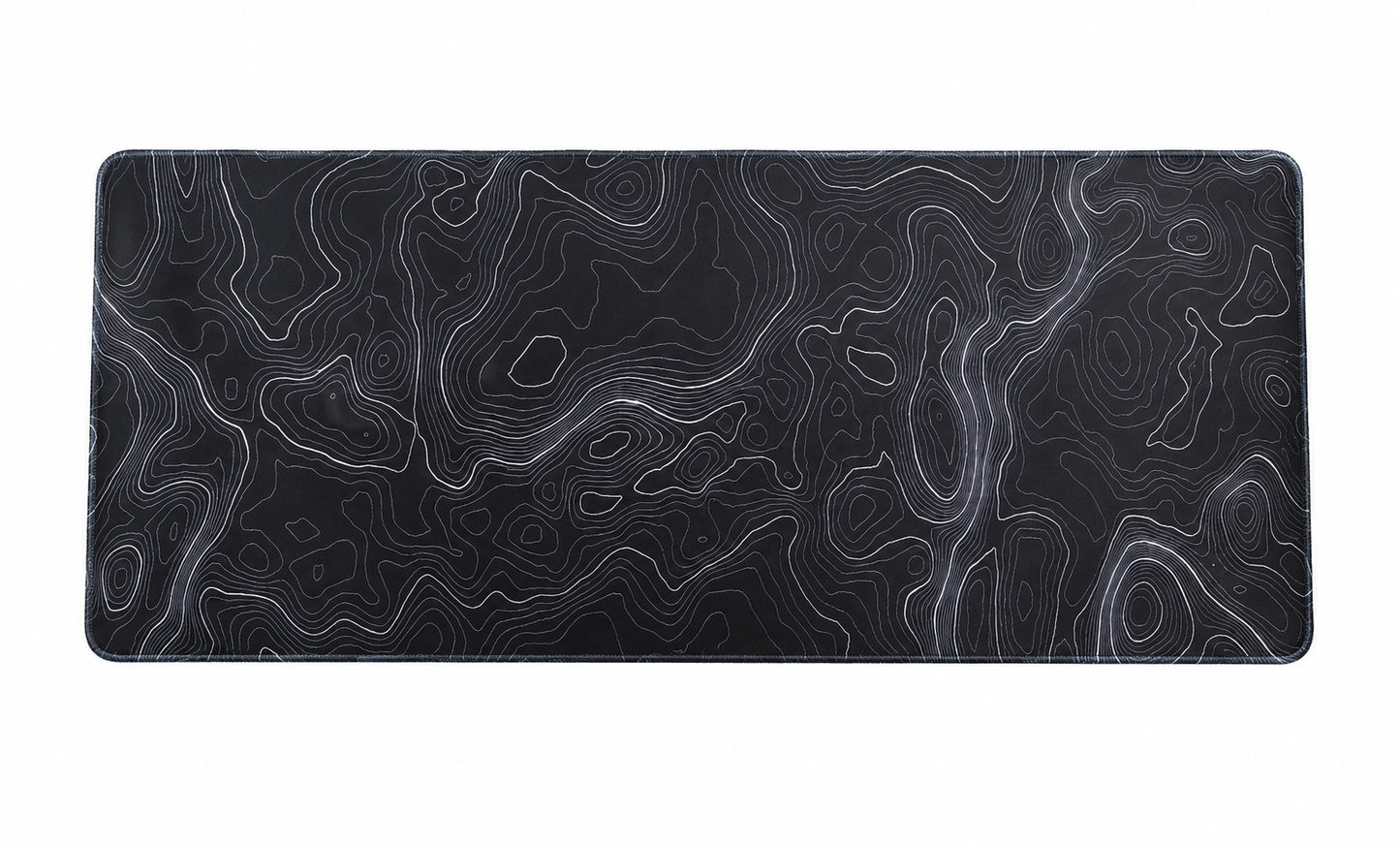 Alfombrilla extendida para escritorio y ratón con diseño topográfico gris.