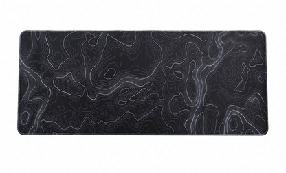 Alfombrilla extendida para escritorio y ratón con diseño topográfico gris.