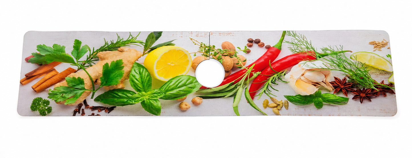 Cubierta Decorativa para Cocina con Diseño de Especias y Hierbas.