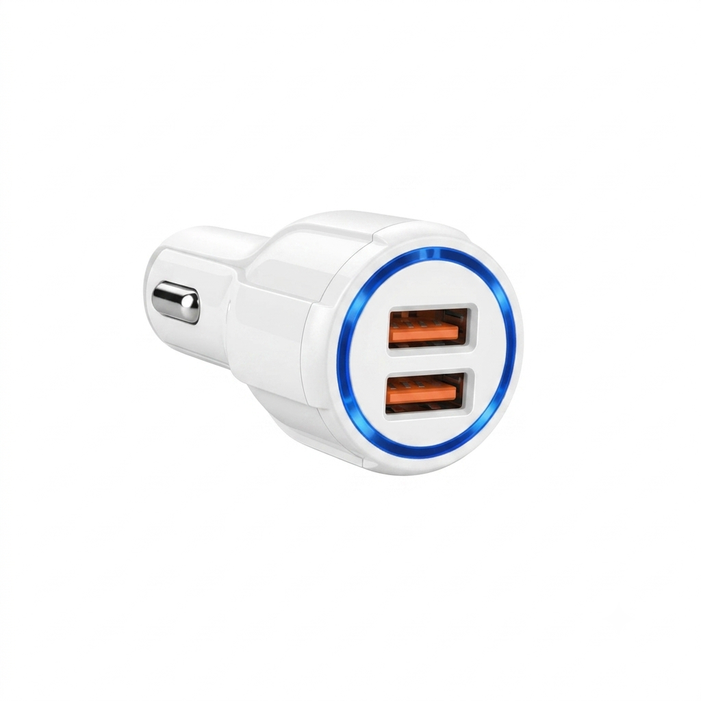 Cargador de coche USB doble, blanco.