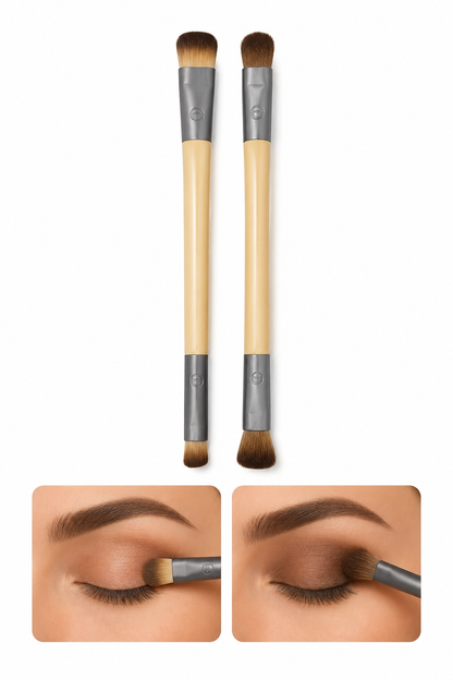 Set de Brochas Dobles para Maquillaje Beige y Gris.