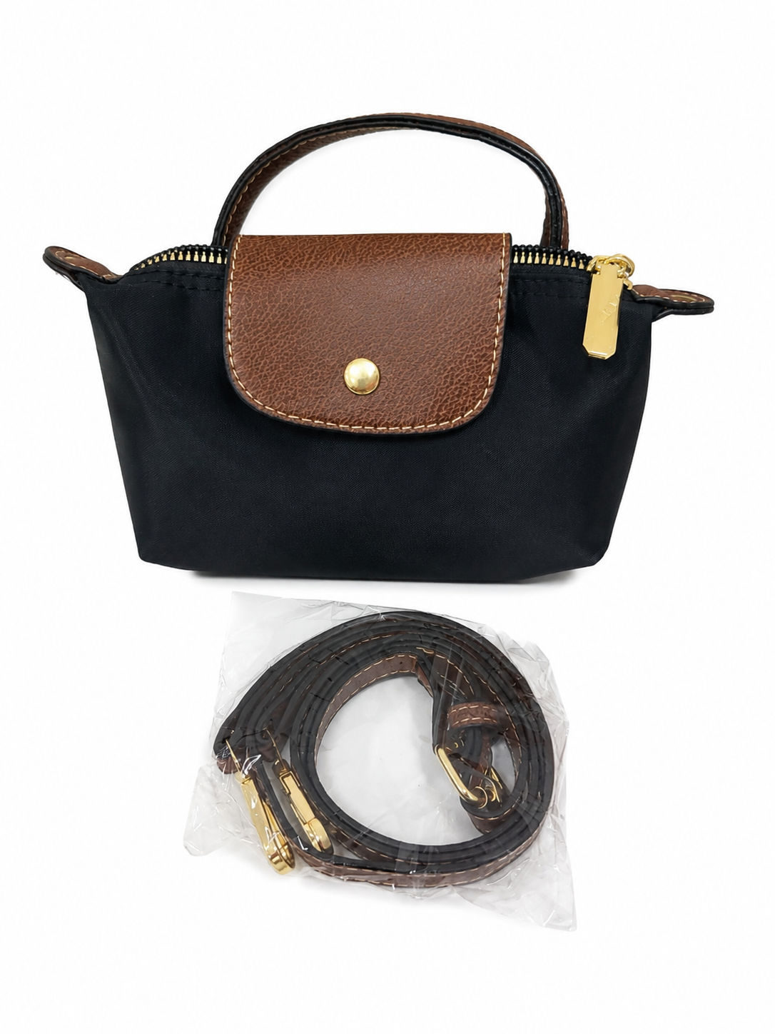 Bolso Mini Elegante para Mujer con Correa Ajustable – Diseño Moderno Negro y Marrón.