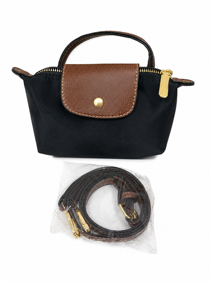Bolso Mini Elegante para Mujer con Correa Ajustable – Diseño Moderno Negro y Marrón.