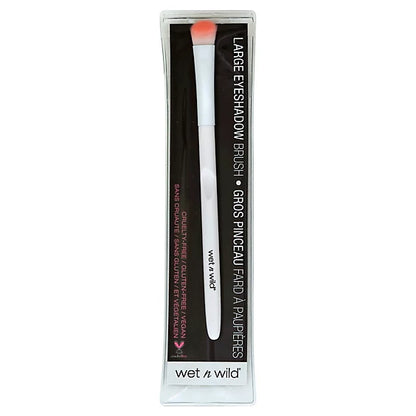 Brocha para difuminar sombras de ojos, modelo E787 Crease Brush, caracterizada por sus cerdas sintéticas blancas con puntas rosadas y mango ergonómico blanco.