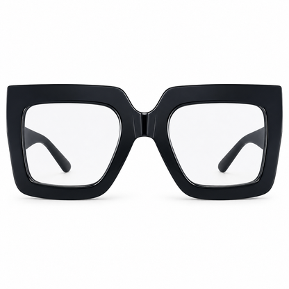 Lentes negras de gran tamaño con diseño cuadrado.