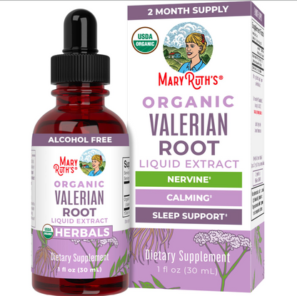 Extracto líquido de raíz de valeriana orgánica diseñado para favorecer la relajación y el sueño.
