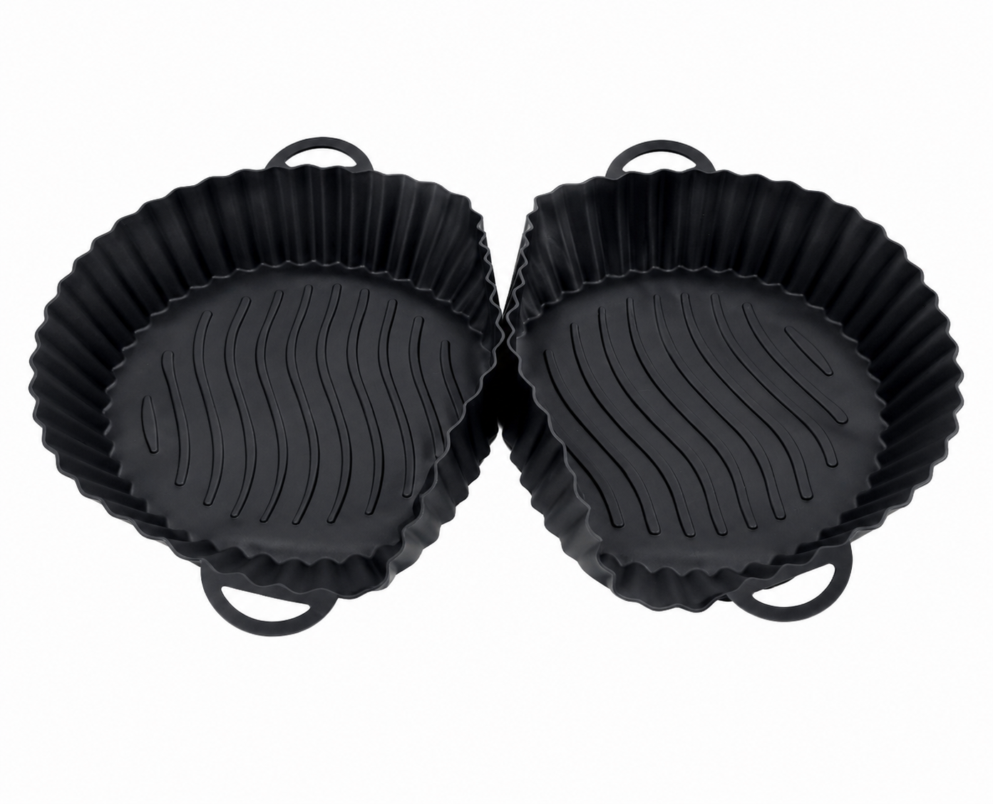 Juego de 2 Moldes Redondos de Silicona para Freidora de Aire con Asas, Antiadherentes y Reutilizables.